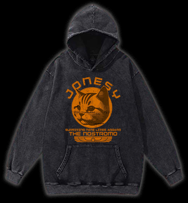 Xenomorph:JONESY Cat Vintage Washed 100% Cotton Hoodie