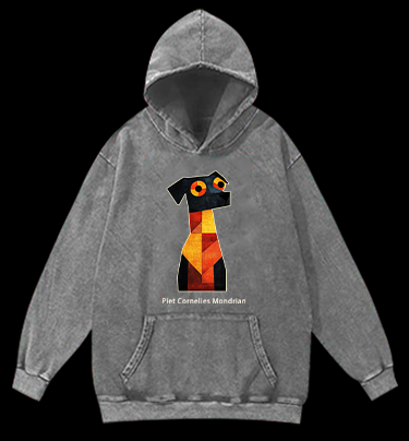 Piet Cornelies Mondrian Dog Vintage Washed 100% Cotton Hoodie