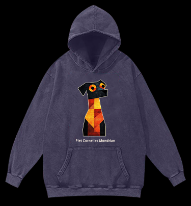 Piet Cornelies Mondrian Dog Vintage Washed 100% Cotton Hoodie