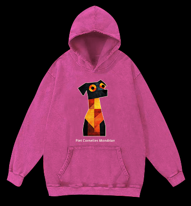 Piet Cornelies Mondrian Dog Vintage Washed 100% Cotton Hoodie