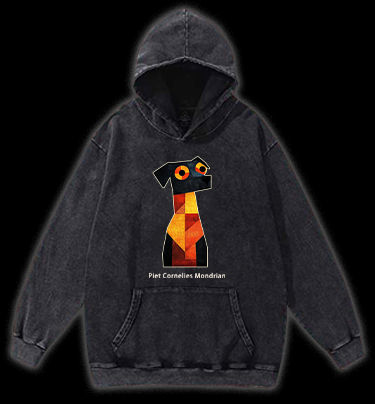 Piet Cornelies Mondrian Dog Vintage Washed 100% Cotton Hoodie