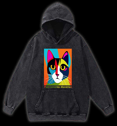 Piet Cornelies Mondrian Cat Vintage Washed 100% Cotton Hoodie