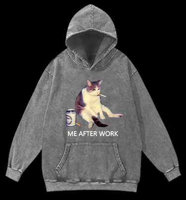 ME AFTER WORK Cat Vintage Washed 100% Cotton Hoodie