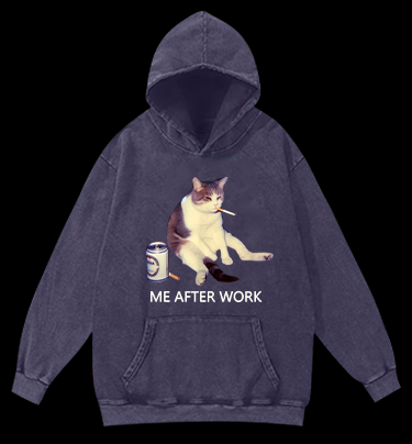 ME AFTER WORK Cat Vintage Washed 100% Cotton Hoodie