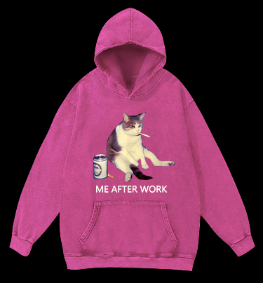 ME AFTER WORK Cat Vintage Washed 100% Cotton Hoodie
