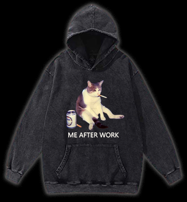 ME AFTER WORK Cat Vintage Washed 100% Cotton Hoodie