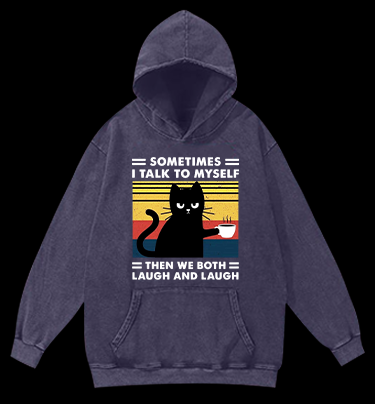 Cat Chats Vintage Washed 100% Cotton Hoodie