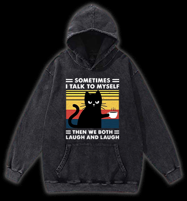 Cat Chats Vintage Washed 100% Cotton Hoodie