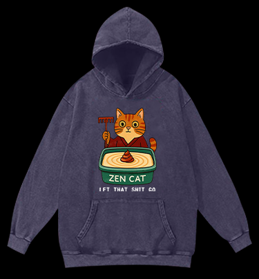 Zen Cat Vintage Washed 100% Cotton Hoodie