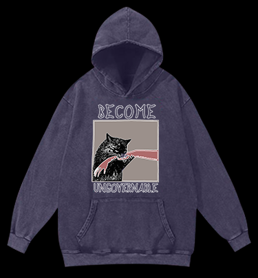 Unruly cat Vintage Washed 100% Cotton Hoodie