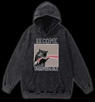 Unruly cat Vintage Washed 100% Cotton Hoodie