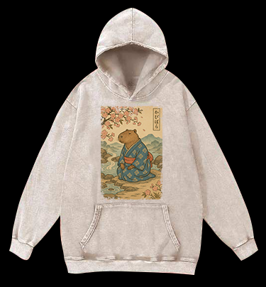 Capybara Warrior Vintage Washed 100% Cotton Hoodie