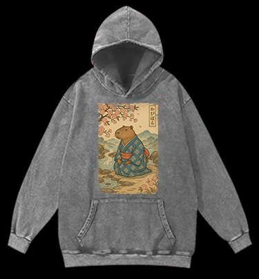 Capybara Warrior Vintage Washed 100% Cotton Hoodie
