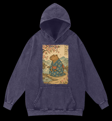 Capybara Warrior Vintage Washed 100% Cotton Hoodie