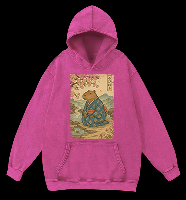 Capybara Warrior Vintage Washed 100% Cotton Hoodie