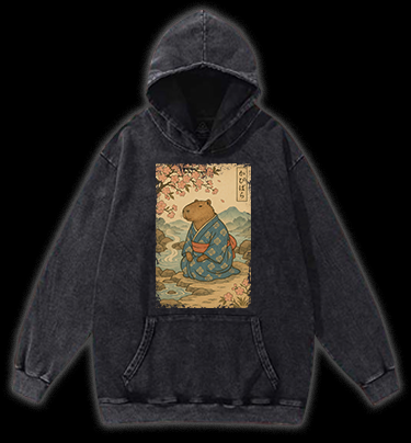 Capybara Warrior Vintage Washed 100% Cotton Hoodie