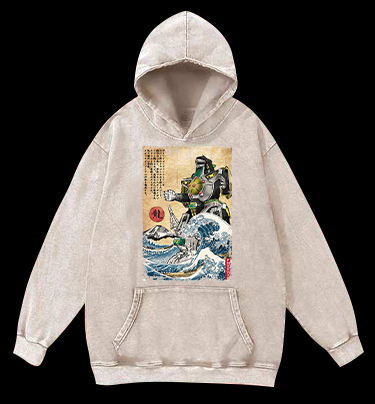 Godzilla Ukiyo-e Vintage Washed 100% Cotton Hoodie