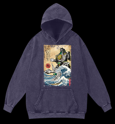 Godzilla Ukiyo-e Vintage Washed 100% Cotton Hoodie