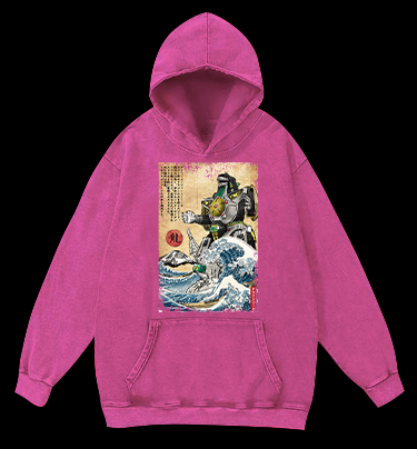 Godzilla Ukiyo-e Vintage Washed 100% Cotton Hoodie