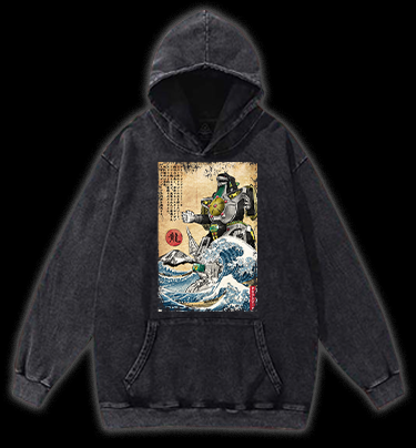 Godzilla Ukiyo-e Vintage Washed 100% Cotton Hoodie