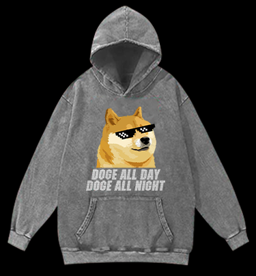 Doge All Day Doge All Night Vintage Washed 100% Cotton Hoodie