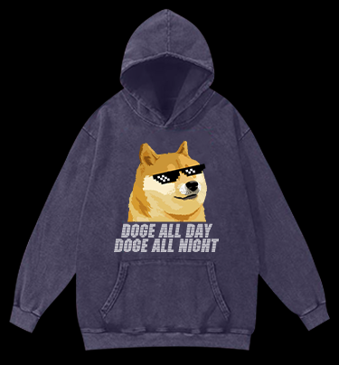 Doge All Day Doge All Night Vintage Washed 100% Cotton Hoodie