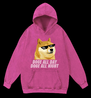 Doge All Day Doge All Night Vintage Washed 100% Cotton Hoodie