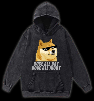 Doge All Day Doge All Night Vintage Washed 100% Cotton Hoodie