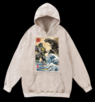Mechagodzilla Ukiyo-e Monster Vintage Washed 100% Cotton Hoodie