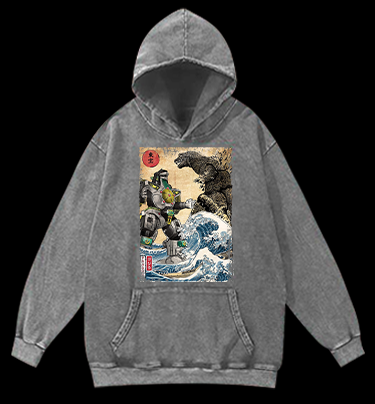 Mechagodzilla Ukiyo-e Monster Vintage Washed 100% Cotton Hoodie