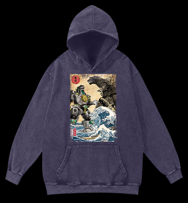 Mechagodzilla Ukiyo-e Monster Vintage Washed 100% Cotton Hoodie