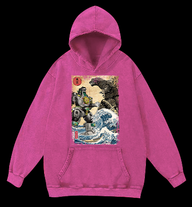 Mechagodzilla Ukiyo-e Monster Vintage Washed 100% Cotton Hoodie