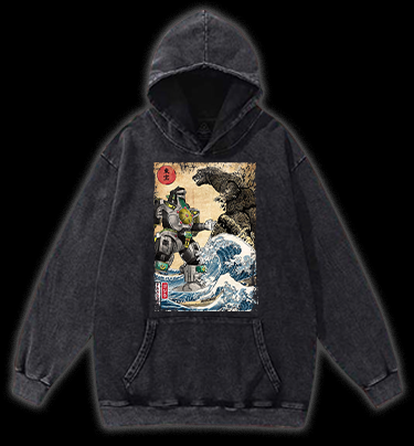 Mechagodzilla Ukiyo-e Monster Vintage Washed 100% Cotton Hoodie