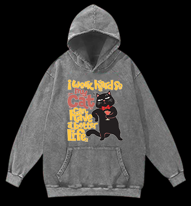 Monologue of a Happy Cat Vintage Washed 100% Cotton Hoodie