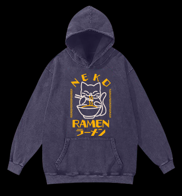 Cat Obsessed With Ramen Vintage Washed 100% Cotton Hoodie