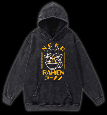 Cat Obsessed With Ramen Vintage Washed 100% Cotton Hoodie