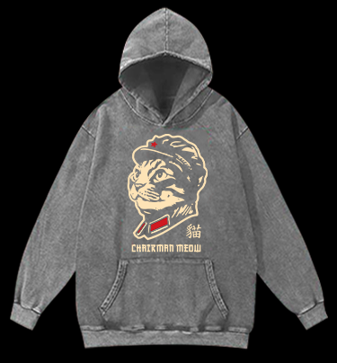 Chinese Spirit Cat Vintage Washed 100% Cotton Hoodie