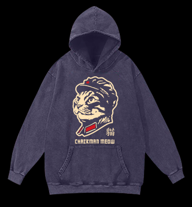 Chinese Spirit Cat Vintage Washed 100% Cotton Hoodie