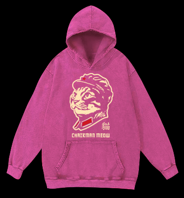 Chinese Spirit Cat Vintage Washed 100% Cotton Hoodie