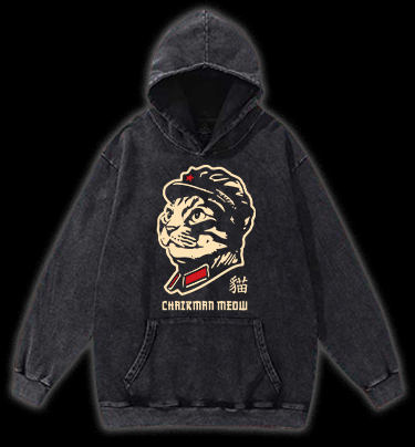 Chinese Spirit Cat Vintage Washed 100% Cotton Hoodie