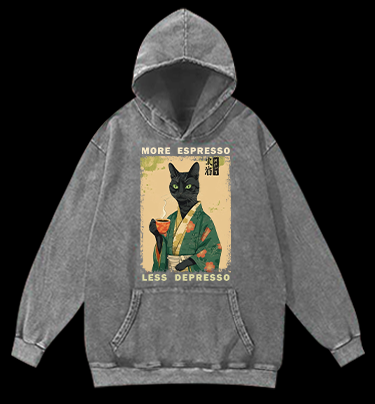 More Caffeine Less Sadness Cat Vintage Washed 100% Cotton Hoodie