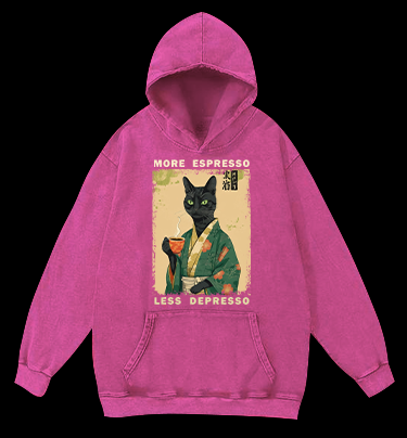 More Caffeine Less Sadness Cat Vintage Washed 100% Cotton Hoodie