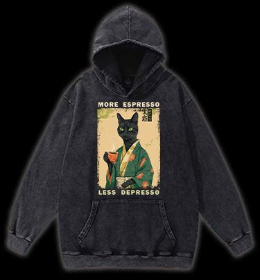 More Caffeine Less Sadness Cat Vintage Washed 100% Cotton Hoodie