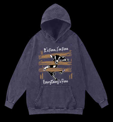 Funny goat it's fine i'm fine everything is fine Vintage Washed 100% Cotton Hoodie