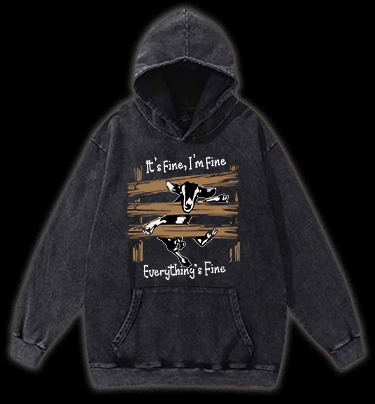 Funny goat it's fine i'm fine everything is fine Vintage Washed 100% Cotton Hoodie