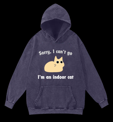 Indoor Cat Vintage Washed 100% Cotton Hoodie