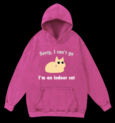 Indoor Cat Vintage Washed 100% Cotton Hoodie