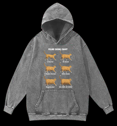 Feline Chonk Chart Cat Vintage Washed 100% Cotton Hoodie