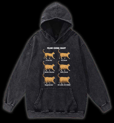 Feline Chonk Chart Cat Vintage Washed 100% Cotton Hoodie