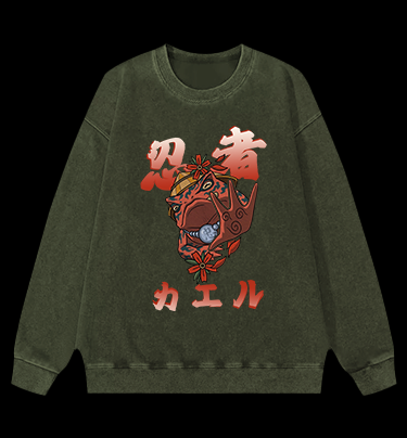 Ninja Frog Vintage Washed 100% Cotton Sweatshirt